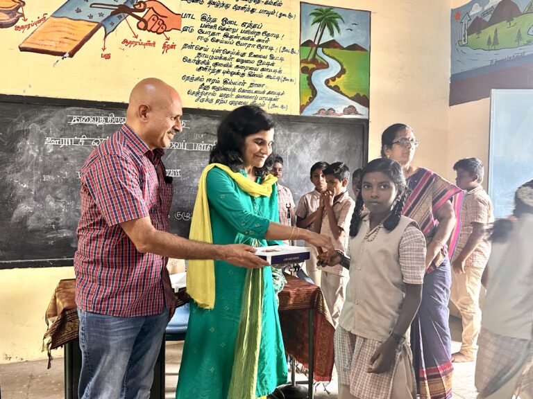 School student being awarded scholarship
