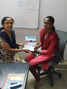 Engg student being awarded scholarship